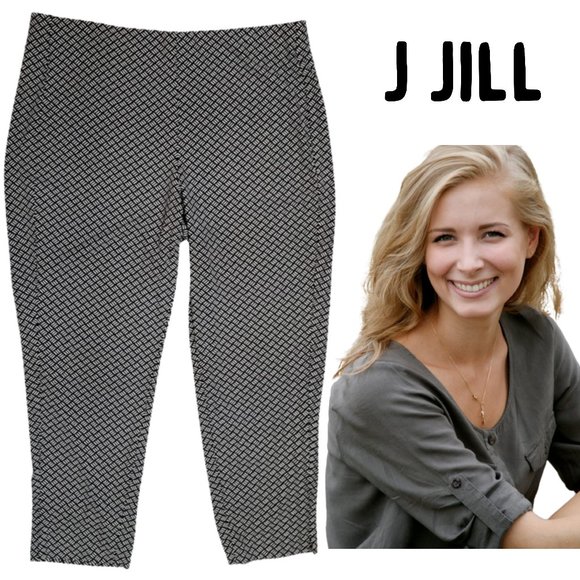 J Jill Wearever Collection Black & White Forward-Seam Slim Ankle Pants Women's L - Picture 1 of 8
